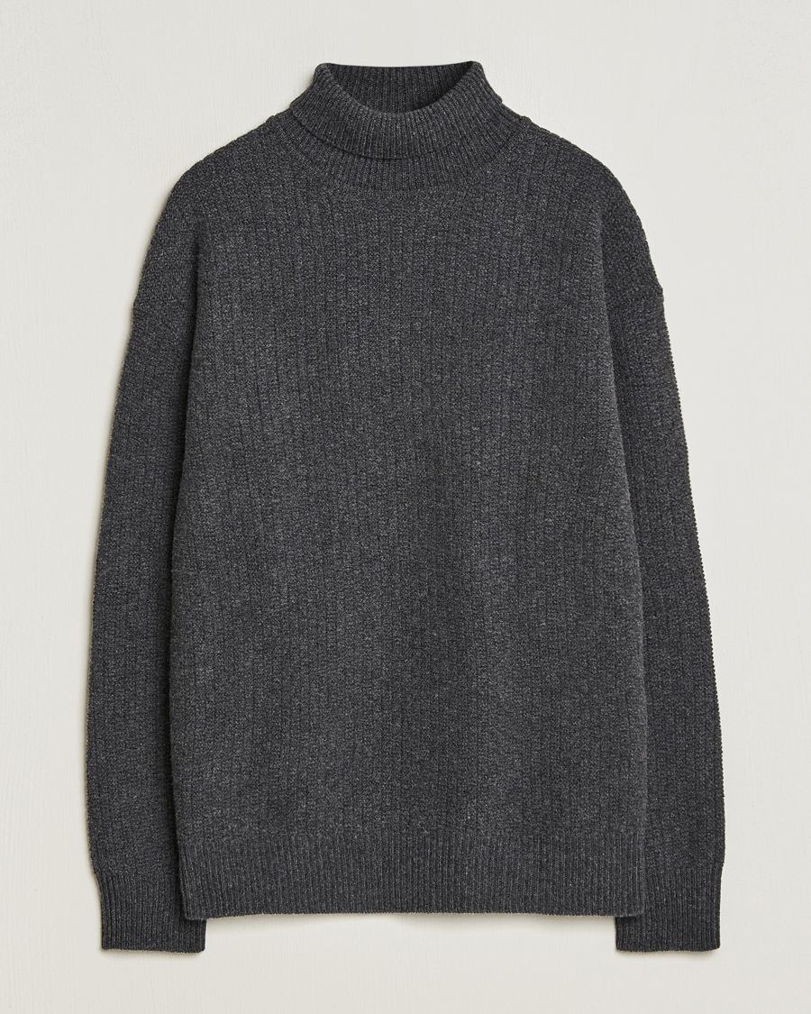 Herre | Gensere | Filippa K | Wool Structured Polo Anthracite Melange