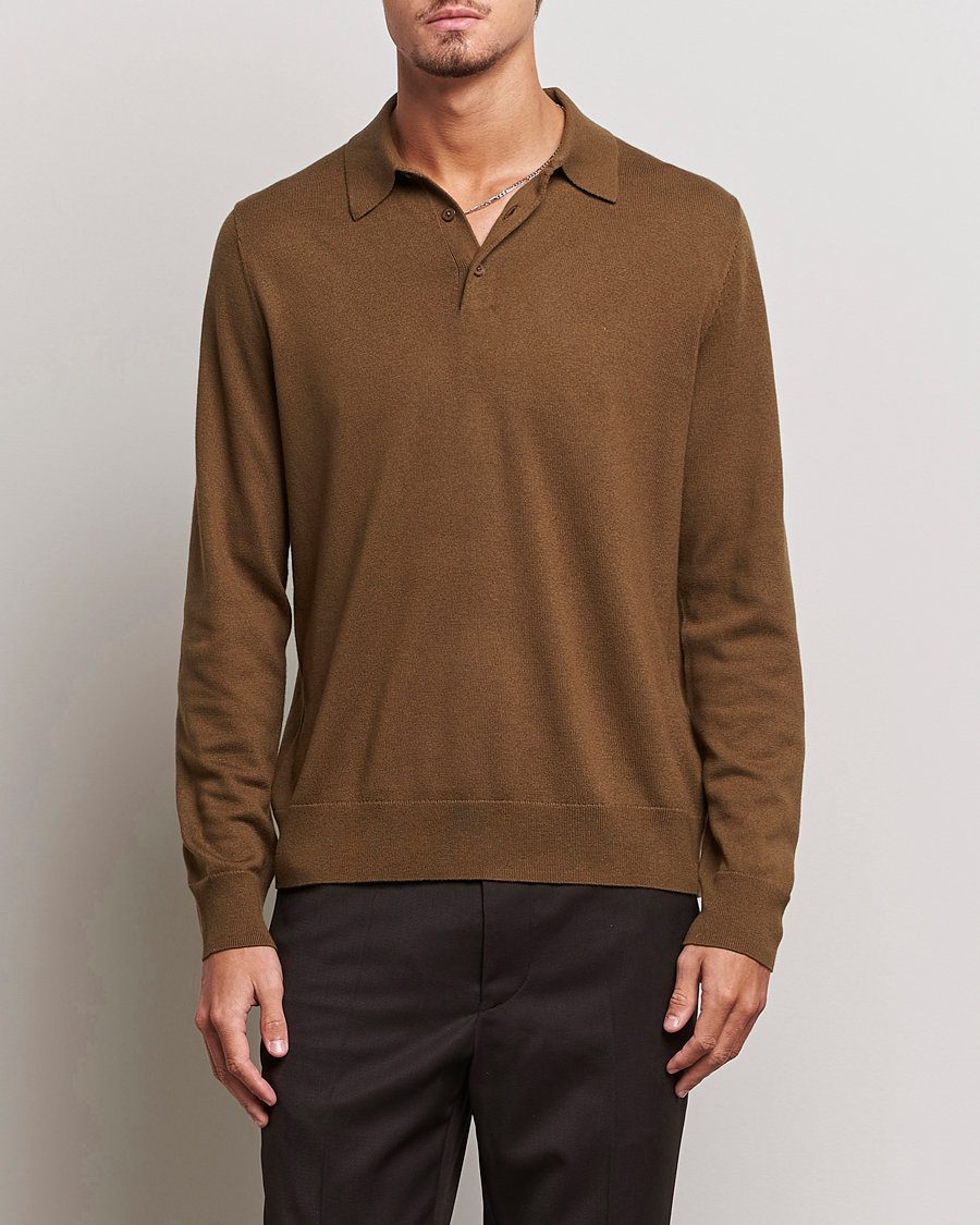 Herre | Gensere | Filippa K | Knitted Polo Shirt Bronze Green