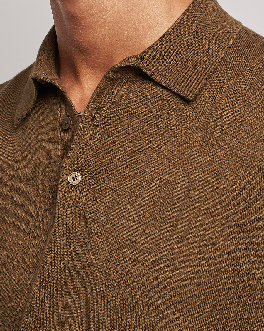 Herre | Gensere | Filippa K | Knitted Polo Shirt Bronze Green