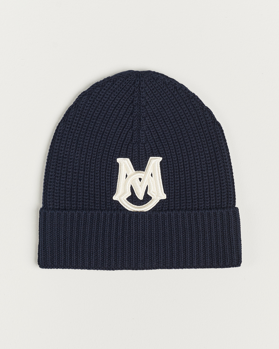 Herre | Moncler Logo Embossed Beanie Navy | Moncler | Logo Embossed Beanie Navy