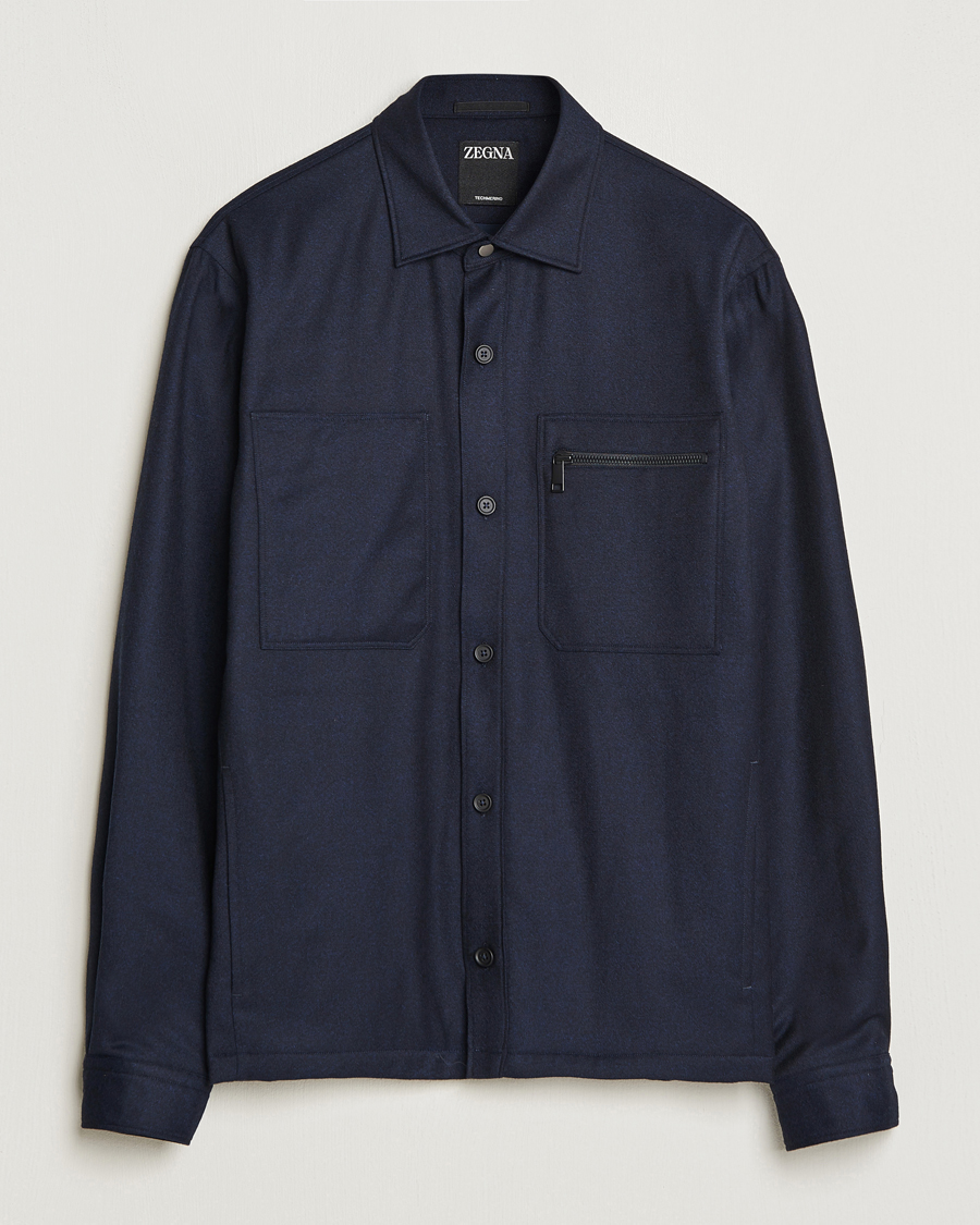 Herre | Jakker | Zegna | Techmerino Flannel Shirt Jacket Navy