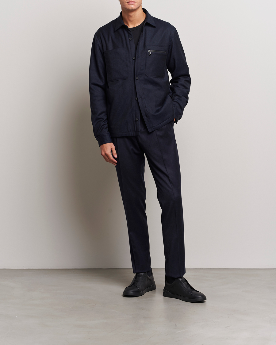 Herre | Jakker | Zegna | Techmerino Flannel Shirt Jacket Navy
