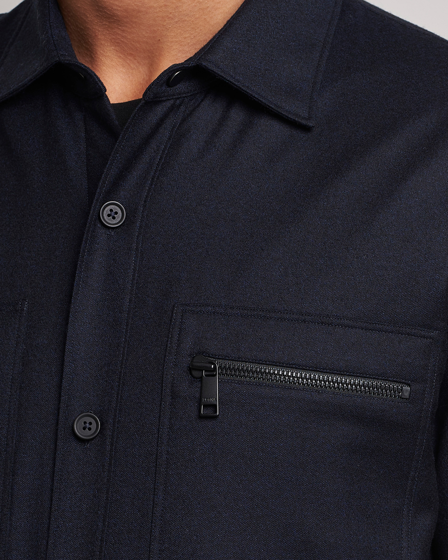 Herre | Jakker | Zegna | Techmerino Flannel Shirt Jacket Navy
