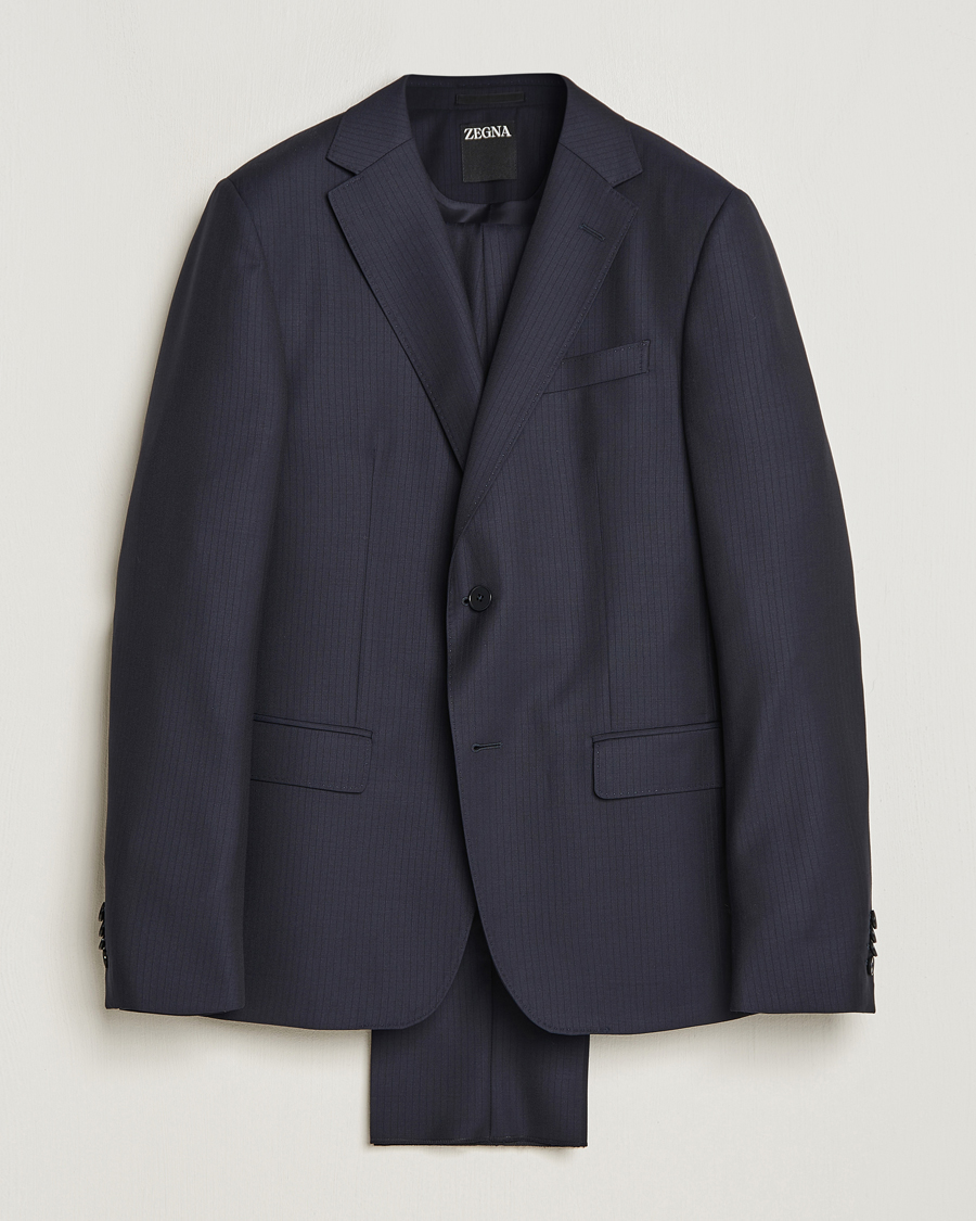 Herre | Dresser | Zegna | Tailored Tonal Stripe Wool Suit Navy