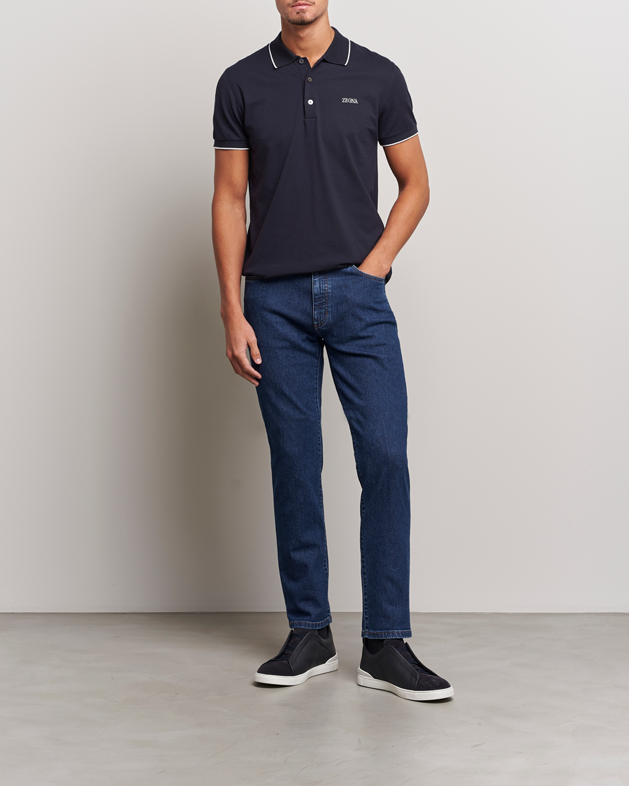 Herre | Pikéer | Zegna | Short Sleeve Cotton Piquet Navy