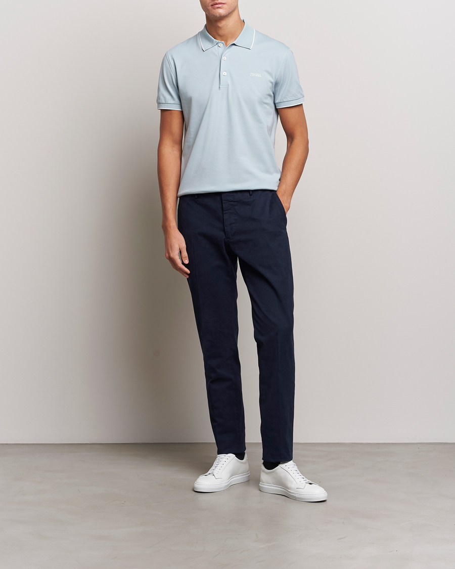 Herre | Pikéer | Zegna | Short Sleeve Cotton Piquet Light Blue