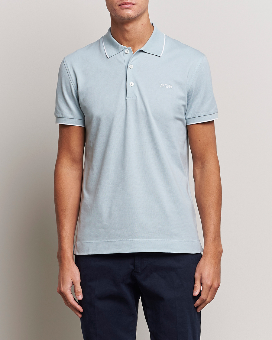 Herre | Pikéer | Zegna | Short Sleeve Cotton Piquet Light Blue