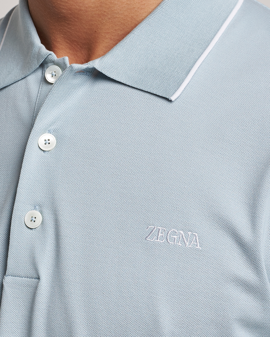 Herre | Pikéer | Zegna | Short Sleeve Cotton Piquet Light Blue