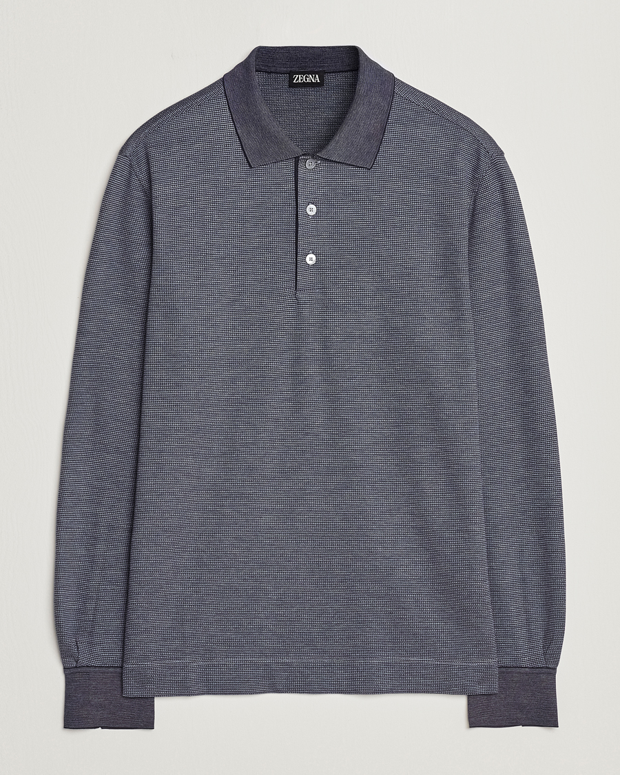 Herre | Gensere | Zegna | Cotton/Silk Long Sleeve Polo Dark Blue