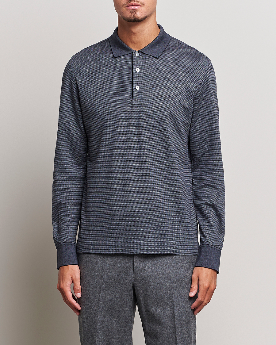 Herre | Gensere | Zegna | Cotton/Silk Long Sleeve Polo Dark Blue