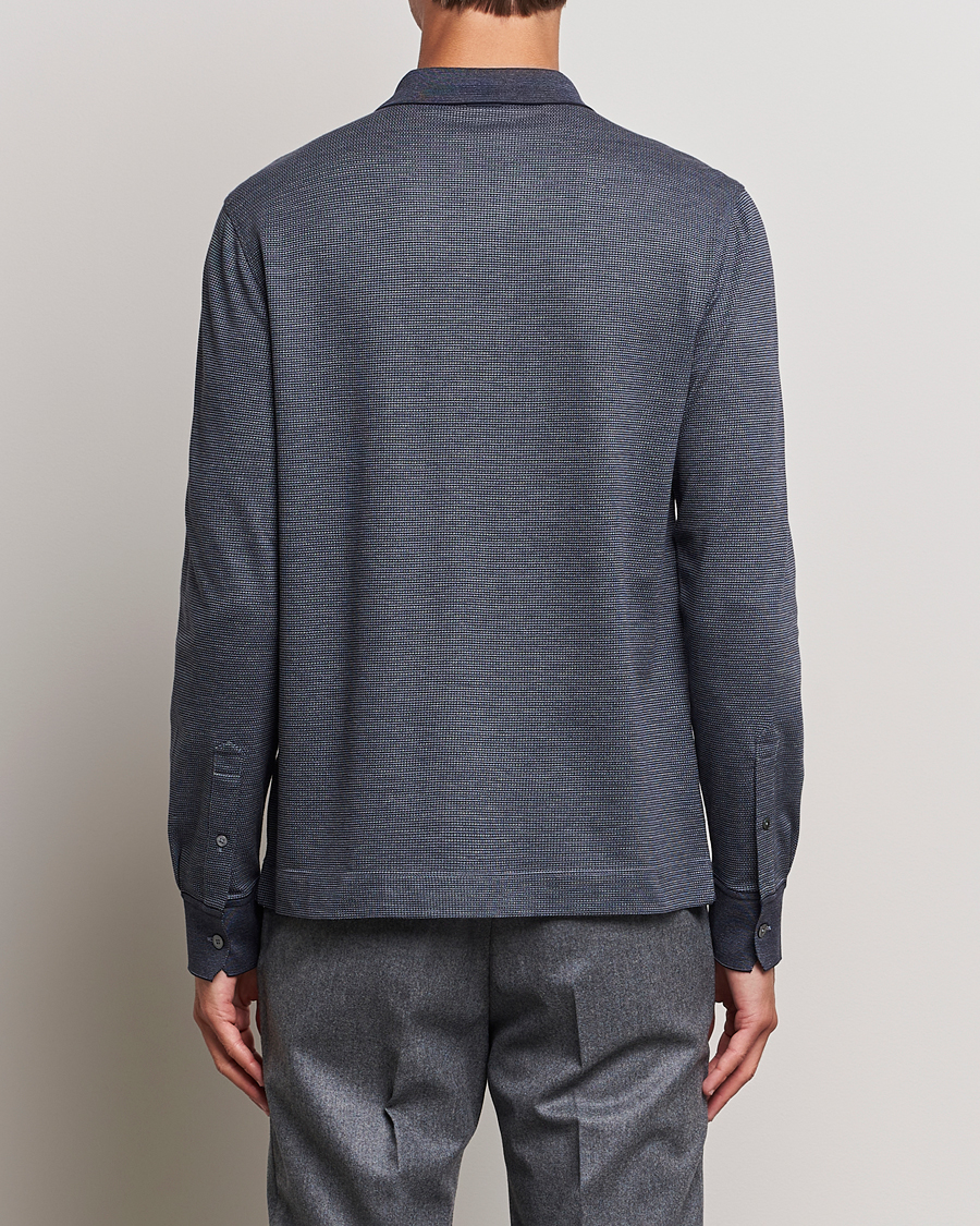 Herre | Gensere | Zegna | Cotton/Silk Long Sleeve Polo Dark Blue