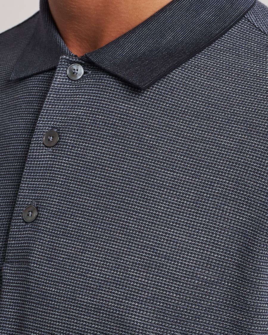 Herre | Gensere | Zegna | Cotton/Silk Long Sleeve Polo Dark Blue