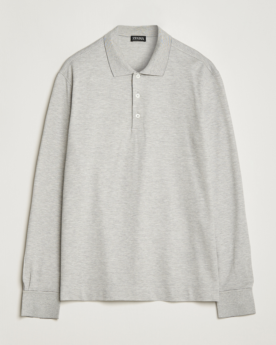 Herre |  | Zegna | Cotton/Silk Long Sleeve Polo Light Grey