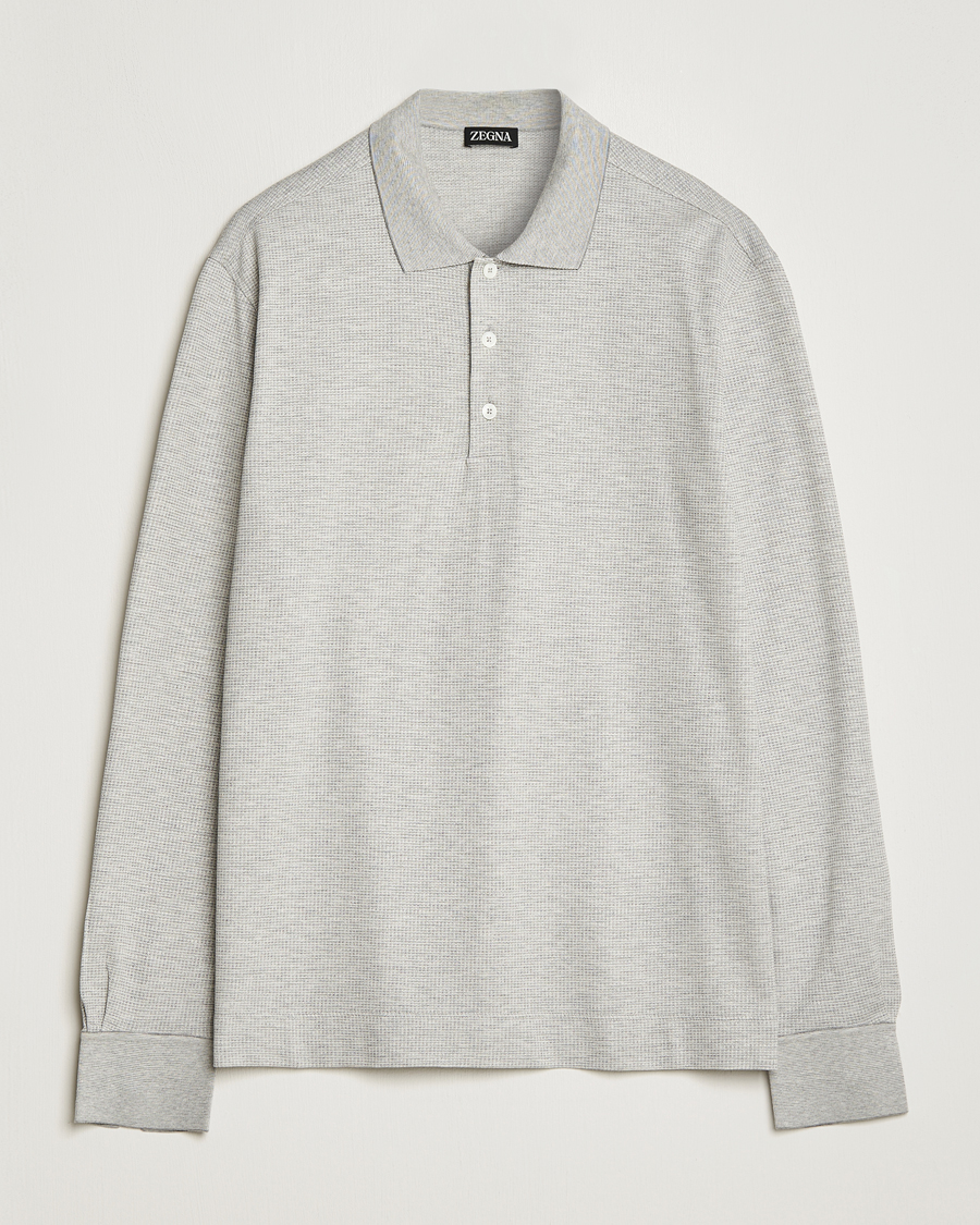 Herre | Gensere | Zegna | Cotton/Silk Long Sleeve Polo Light Grey