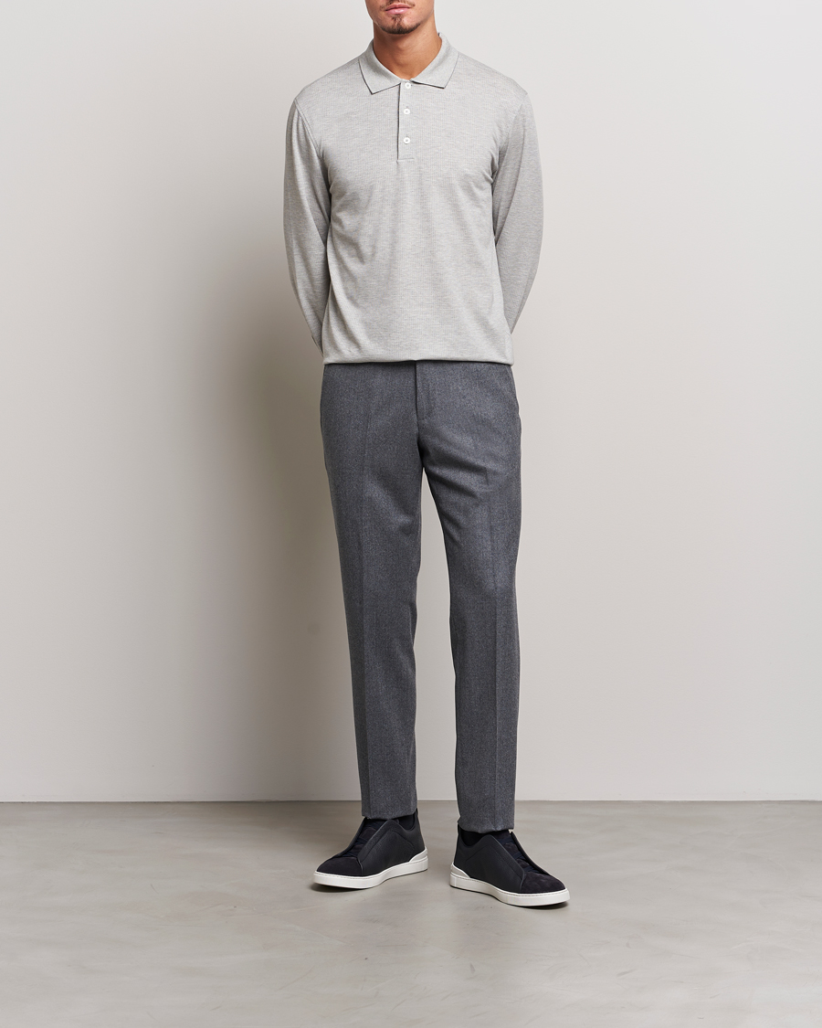 Herre | Gensere | Zegna | Cotton/Silk Long Sleeve Polo Light Grey