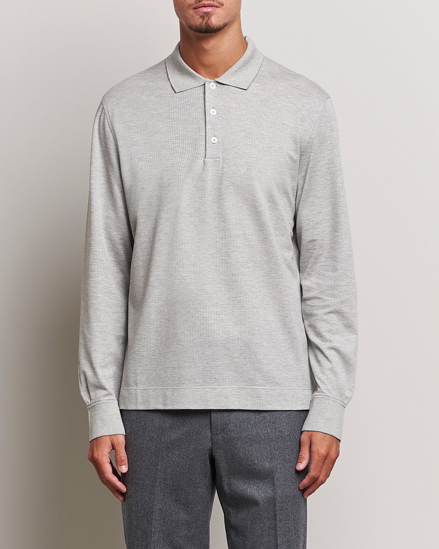 Herre | Gensere | Zegna | Cotton/Silk Long Sleeve Polo Light Grey