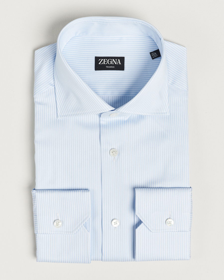 Herre | Luxury Brands | Zegna | Slim Fit Striped Dress Shirt Light Blue