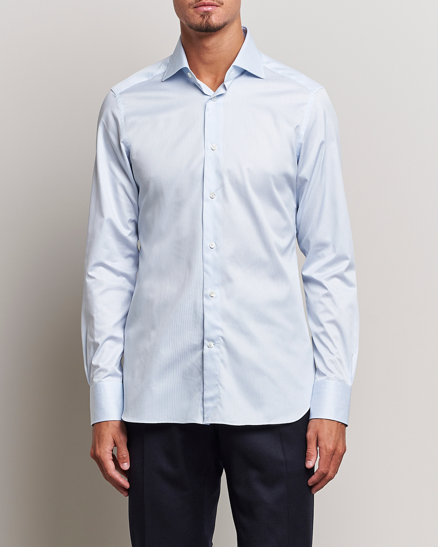 Herre | Luxury Brands | Zegna | Slim Fit Striped Dress Shirt Light Blue
