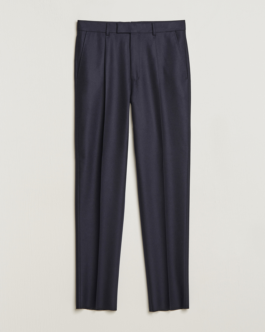 Herre | Bukser | Zegna | Pleated Flannel Trousers Navy