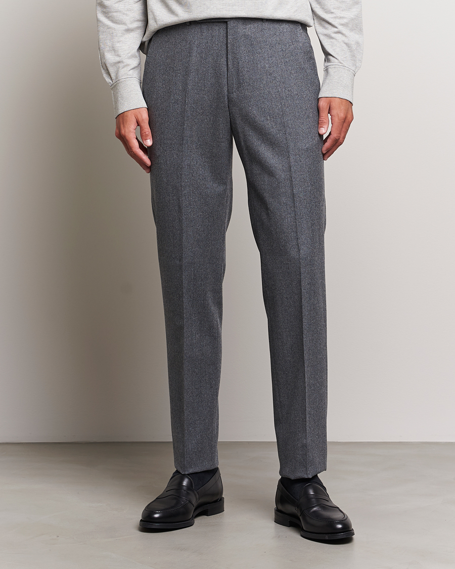 Herre | Flanellbukser | Zegna | Carded Flannel Trousers Grey Melange