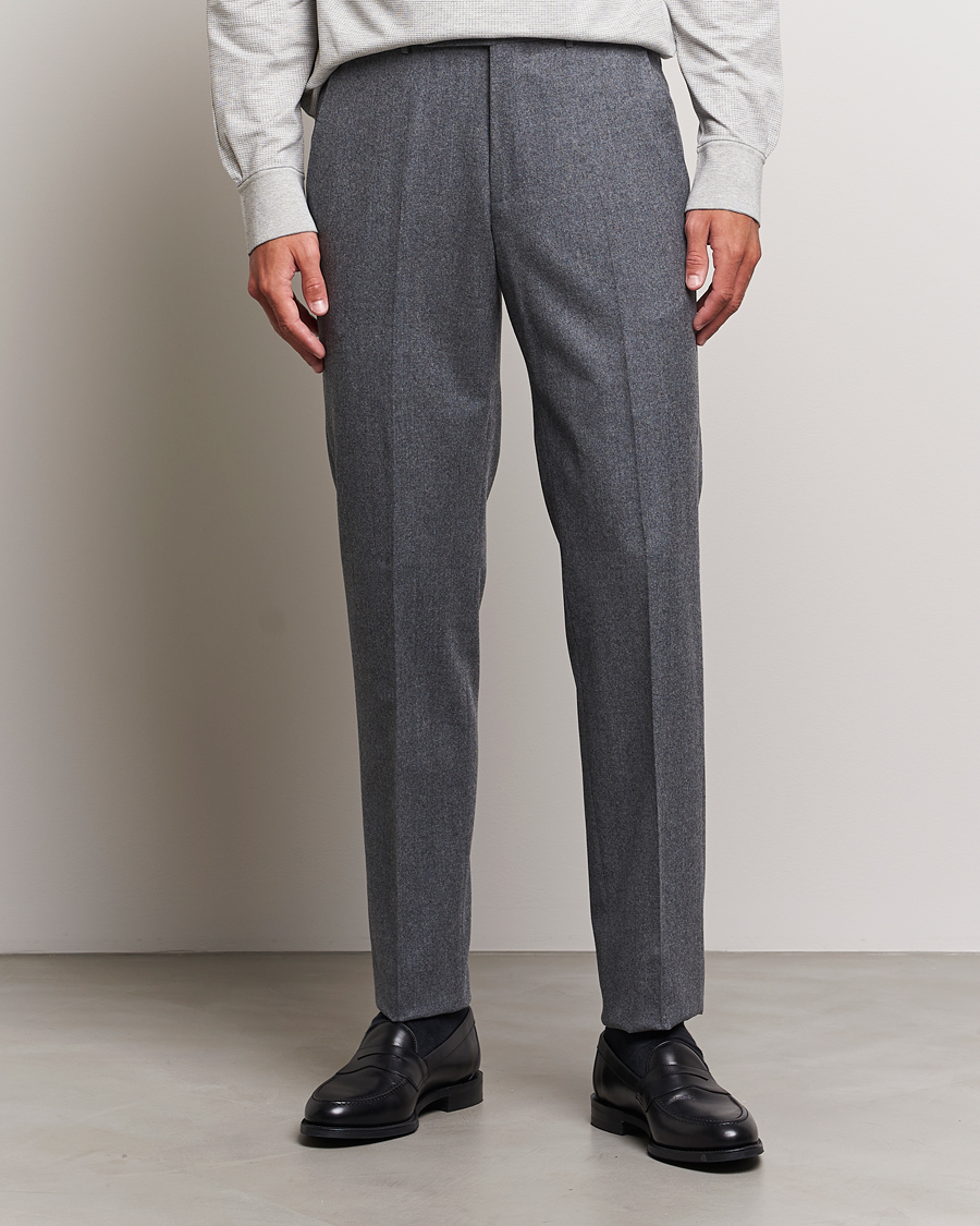 Herre | | Zegna | Carded Flannel Trousers Grey Melange