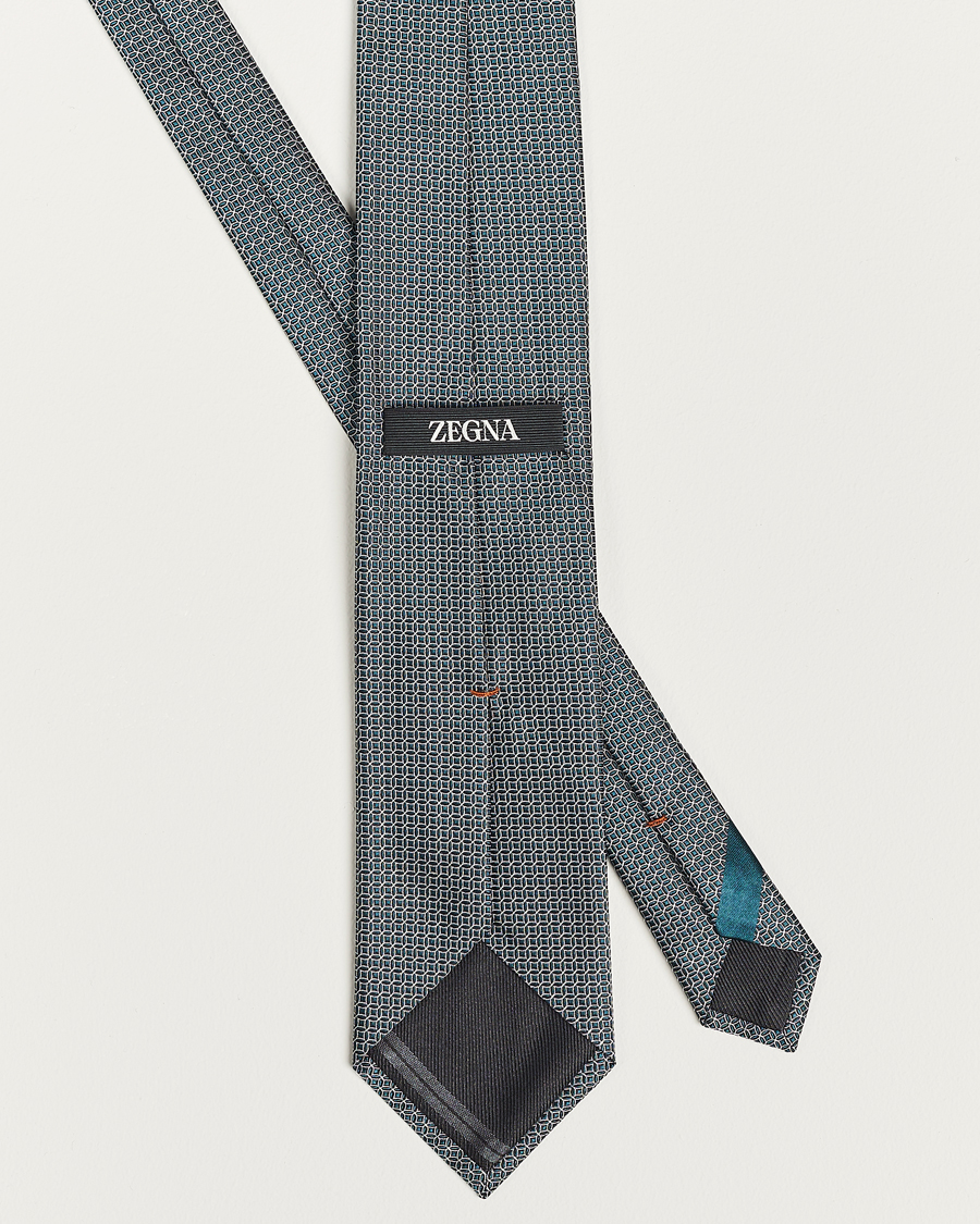 Herre | Zegna Printed Silk Tie Dark Green | Zegna | Printed Silk Tie Dark Green
