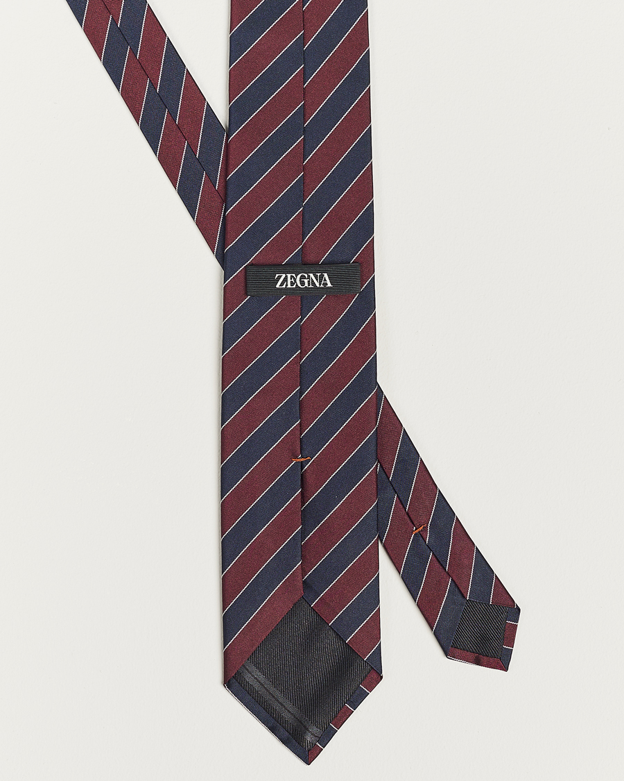 Herre | Zegna Regimental Stripe Silk Tie Navy/Burgundy | Zegna | Regimental Stripe Silk Tie Navy/Burgundy