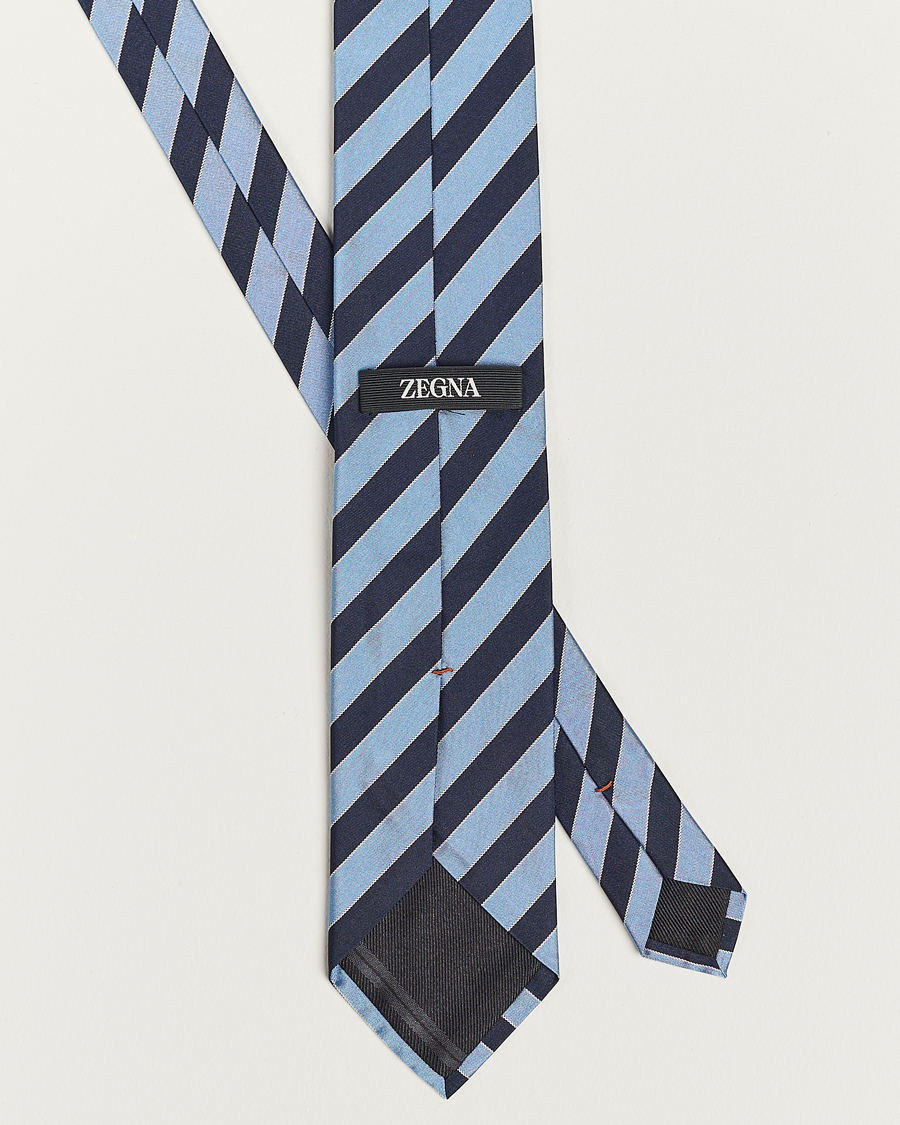 Herre | Zegna Regimental Stripe Silk Tie Navy | Zegna | Regimental Stripe Silk Tie Navy