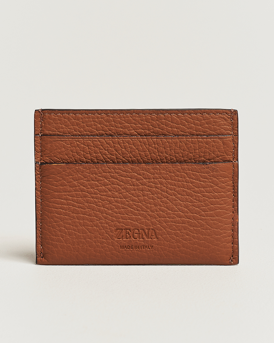 Herre |  | Zegna | Grain Leather Card Holder Brown