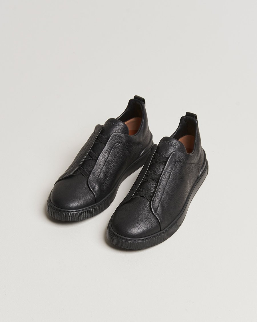 Herre | Zegna Triple Stitch Sneakers Full Black Deerskin | Zegna | Triple Stitch Sneakers Full Black Deerskin