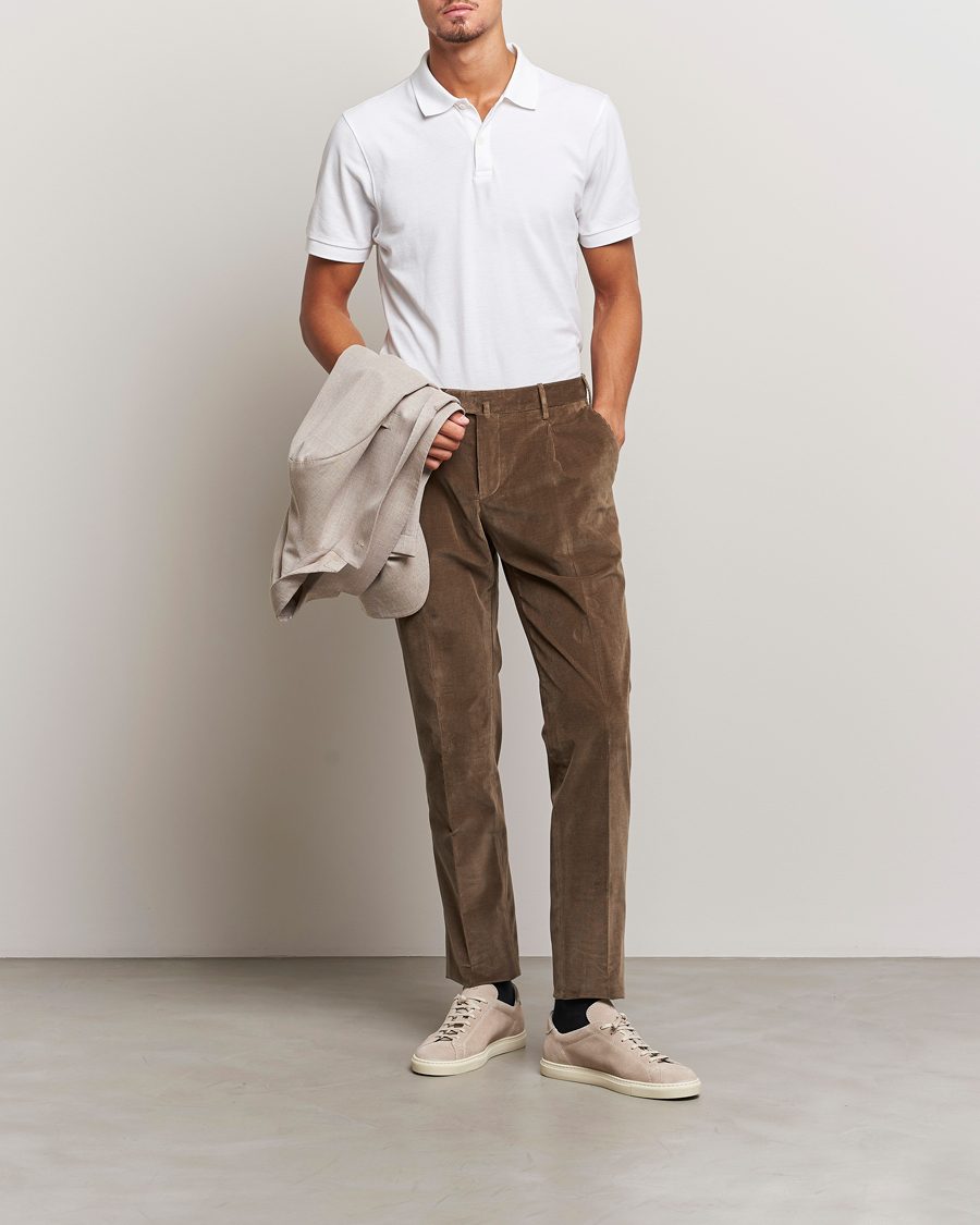 Herre | Bukser | PT01 | Slim Fit Pleated Corduroy Trousers Taupe