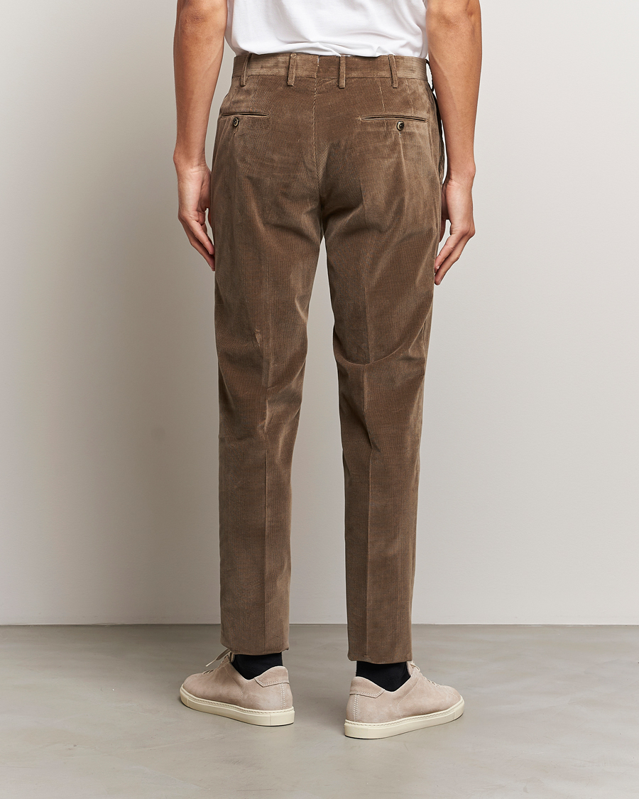 Herre | Bukser | PT01 | Slim Fit Pleated Corduroy Trousers Taupe