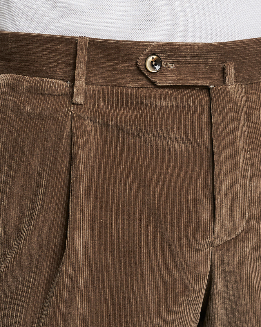 Herre | Bukser | PT01 | Slim Fit Pleated Corduroy Trousers Taupe
