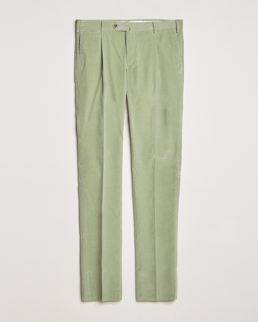 Herre | Bukser | PT01 | Slim Fit Pleated Corduroy Trousers Mint