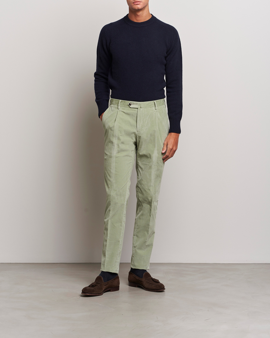 Herre | Bukser | PT01 | Slim Fit Pleated Corduroy Trousers Mint