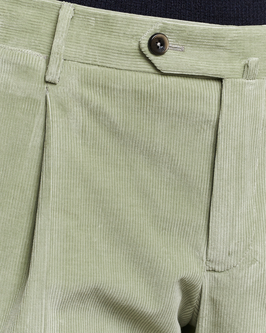 Herre | Bukser | PT01 | Slim Fit Pleated Corduroy Trousers Mint
