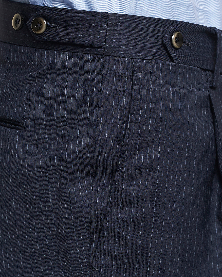 Herre | Bukser | PT01 | Slim Fit Pleated Wool Trousers Navy Pin