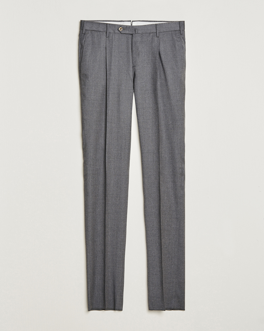 Herre | PT01 | PT01 | Slim Fit Pleated Flannel Trousers Grey Melange