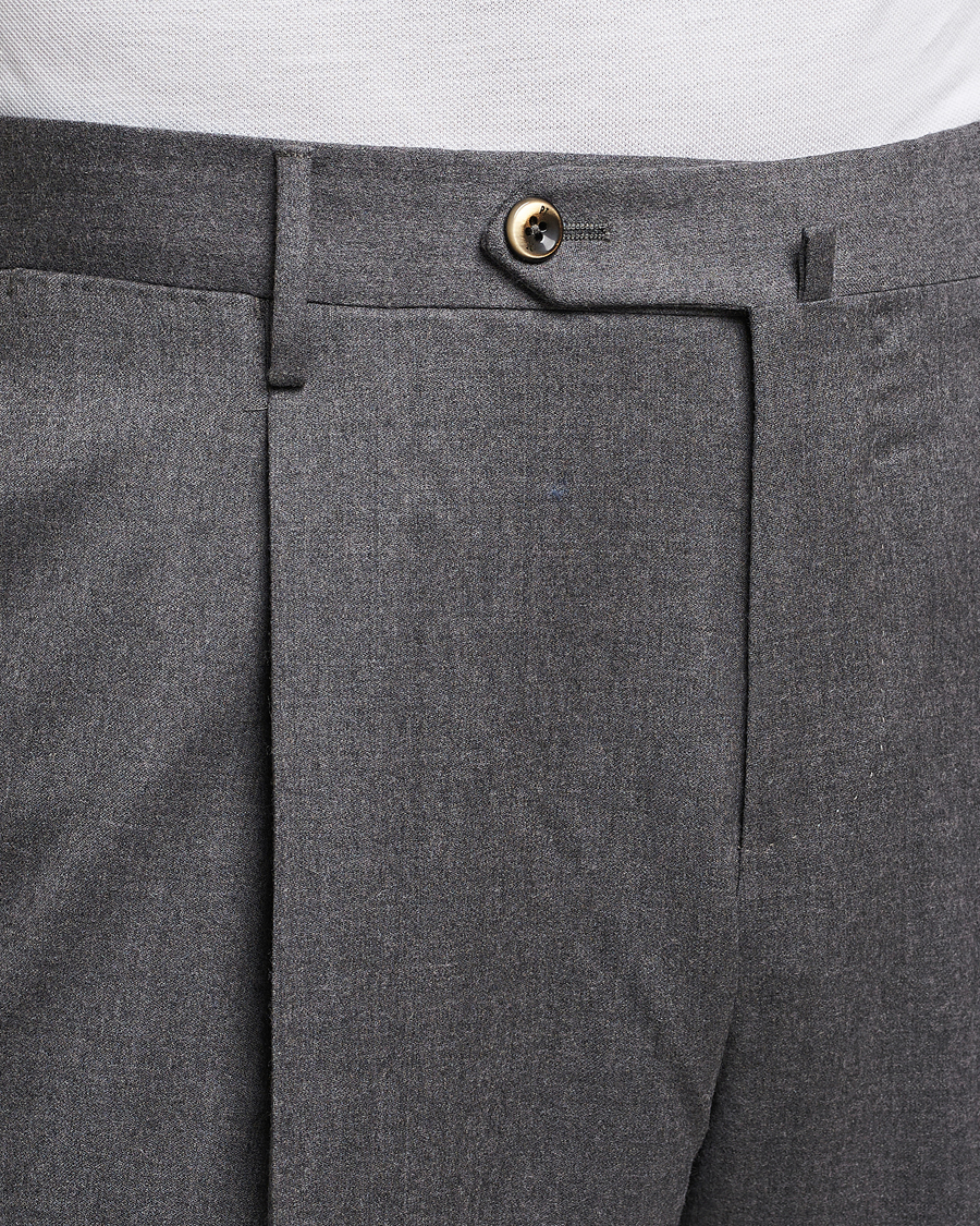 Herre | Bukser | PT01 | Slim Fit Pleated Flannel Trousers Grey Melange