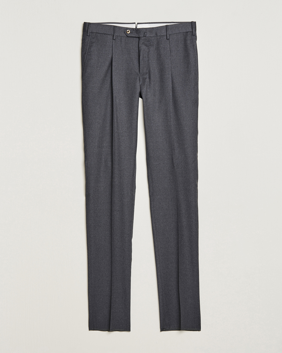 Herre | PT01 | PT01 | Slim Fit Pleated Flannel Trousers Dark Grey