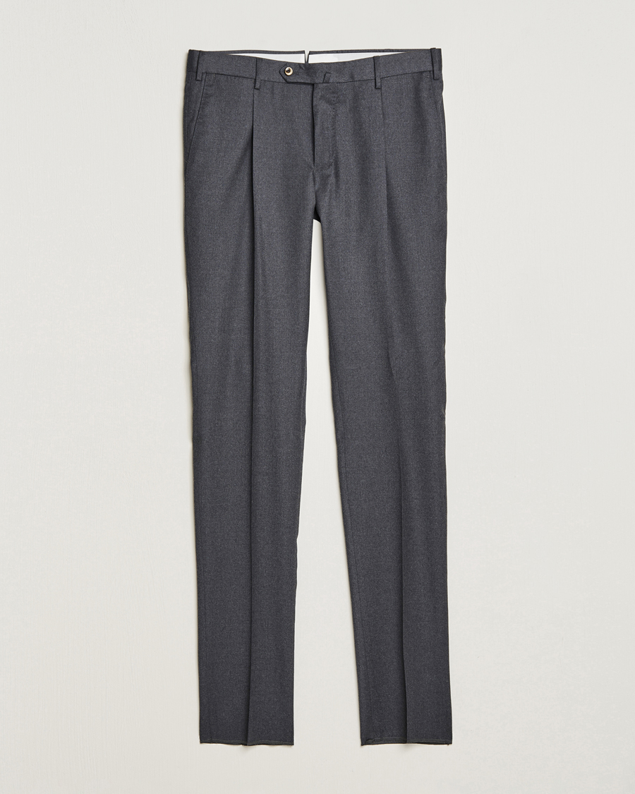 Herre | Bukser | PT01 | Slim Fit Pleated Flannel Trousers Dark Grey