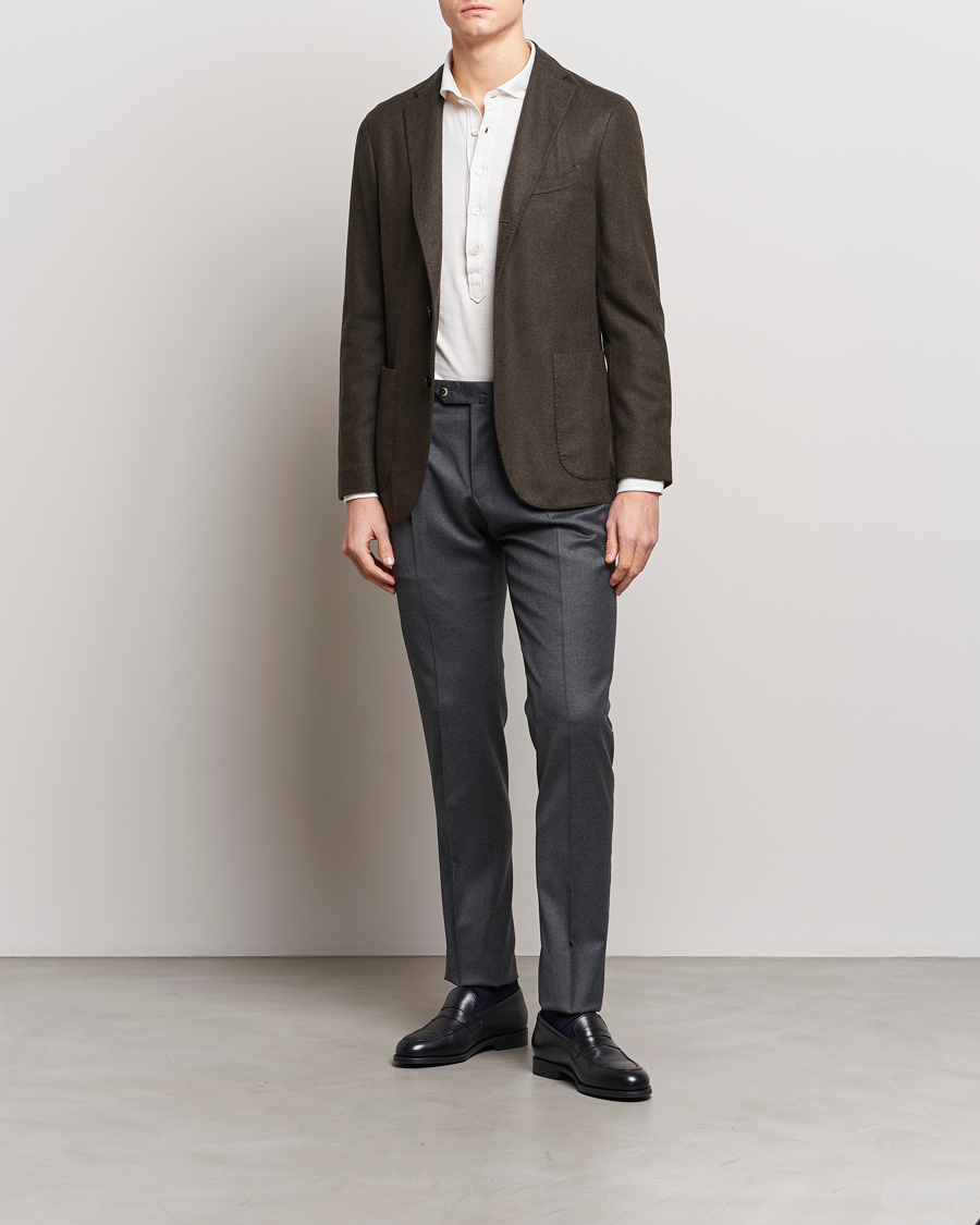Herre | Bukser | PT01 | Slim Fit Pleated Flannel Trousers Dark Grey