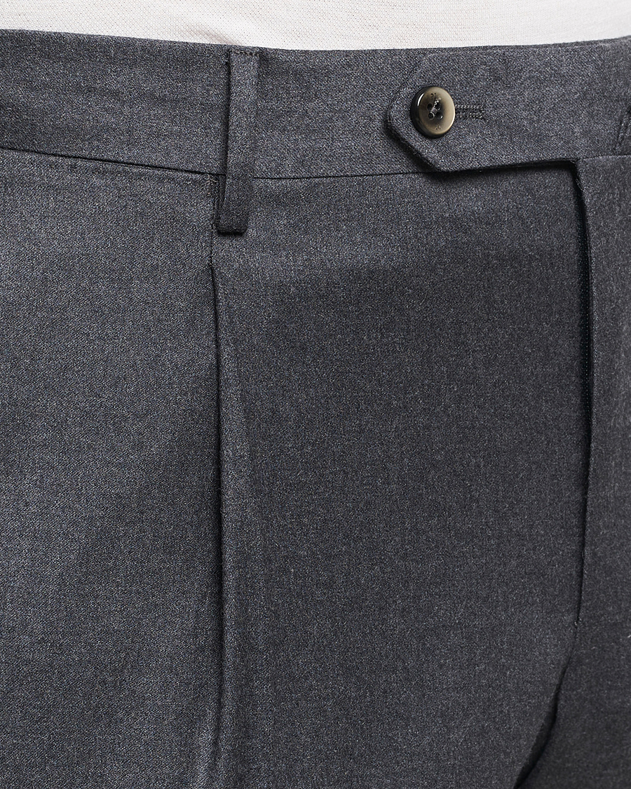 Herre | Bukser | PT01 | Slim Fit Pleated Flannel Trousers Dark Grey
