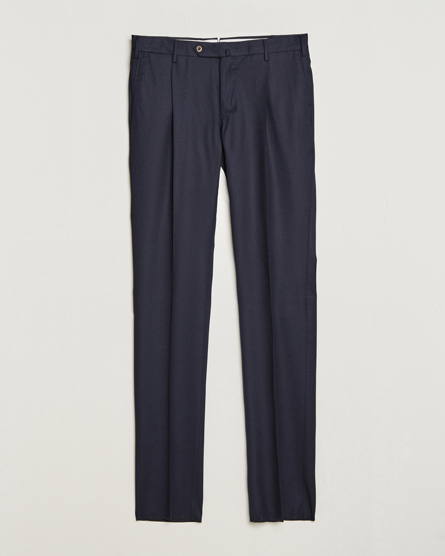 Herre | PT01 | PT01 | Slim Fit Pleated Flannel Trousers Navy