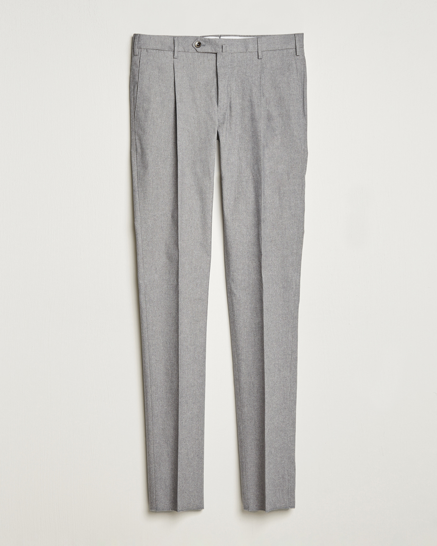 Herre | PT01 | PT01 | Slim Fit Pleated Cotton Flannel Trousers Light Grey