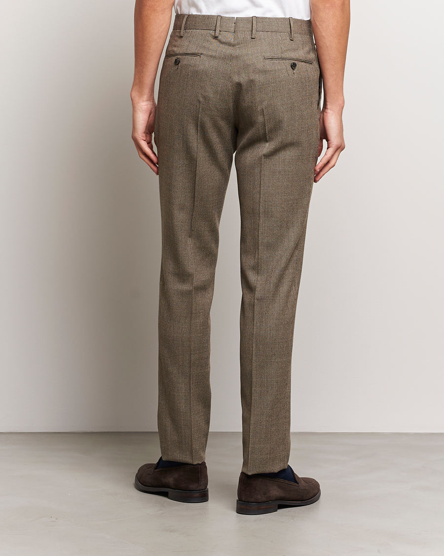 Herre | Bukser | PT01 | Slim Fit Pleated Houndstooth Trousers Light Brown