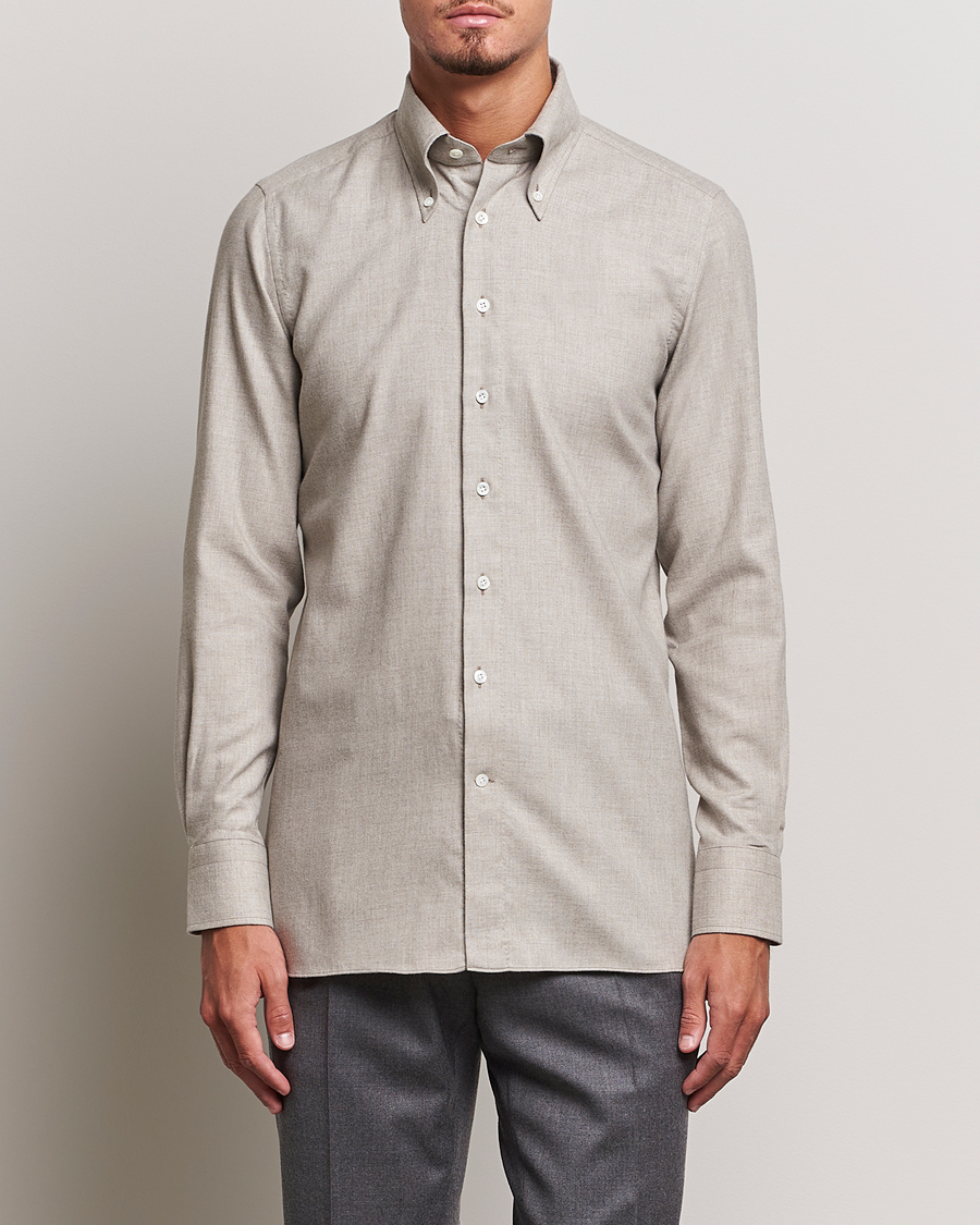 Herre | 60% salg | 100Hands | Cotton/Cashmere Button Down Flannel Shirt Taupe