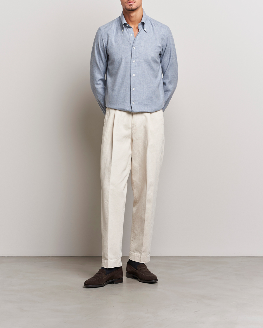 Herre | Skjorter | 100Hands | Cotton Button Down Flannel Shirt Grey