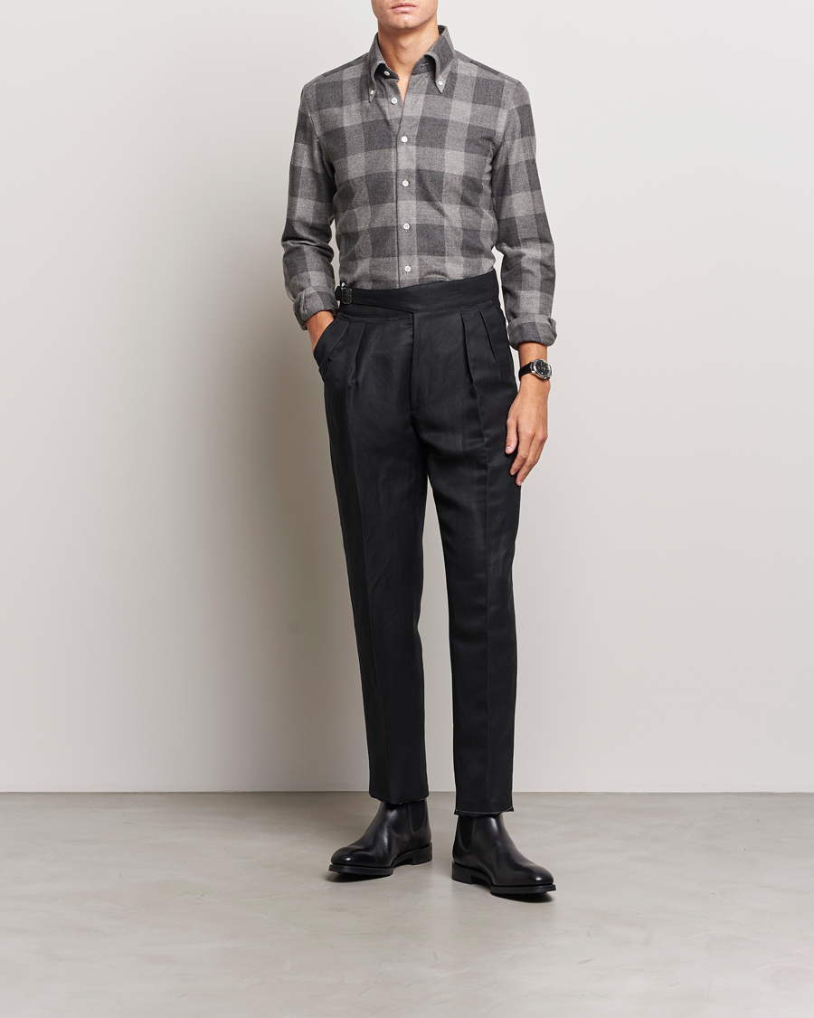 Herre | Skjorter | 100Hands | Large Checked Flannel Shirt Grey