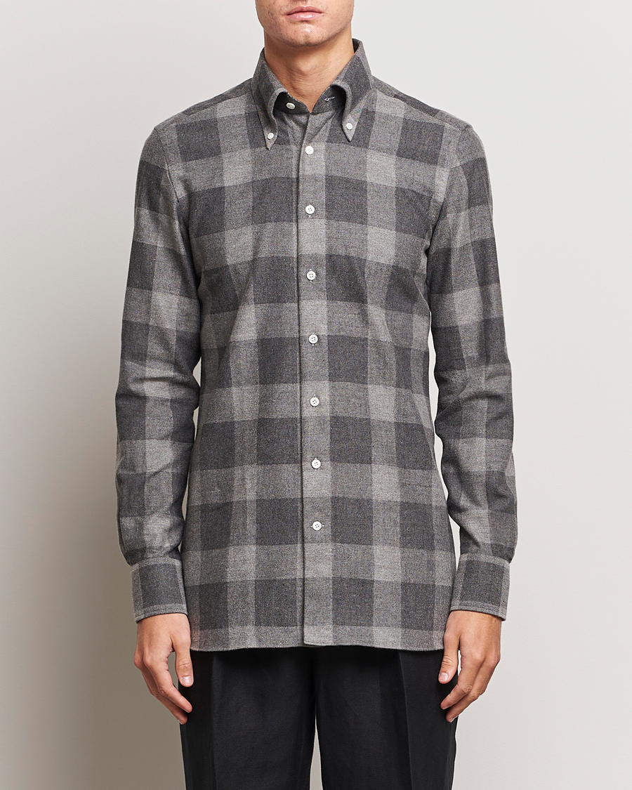 Herre | Flanellskjorter | 100Hands | Large Checked Yak Wool Flannel Shirt Grey